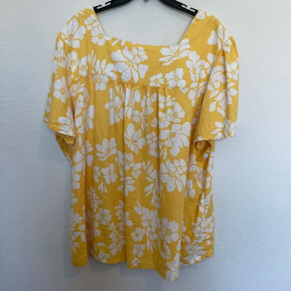 Terra & Sky Womens Blouse 3X‎ (24W-26W) Yellow White Floral Summer Spring - Picture 2 of 8